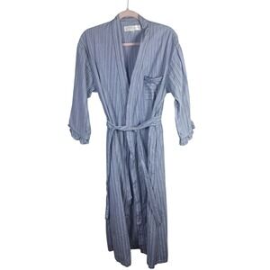 Eileen West Striped Blue Cotton Bath Robe Size Small Medium